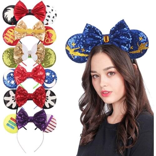 Pretty Hair Bow Mouse Ears Headband 5'' Big Sequins Bow Halloween Festival Party Hairband Women Girl Kids Hair Accessories