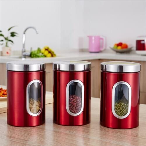 Creative stainless steel storage tank kitchen snacks sealed container red tea sugar box with hand gifts Glss container