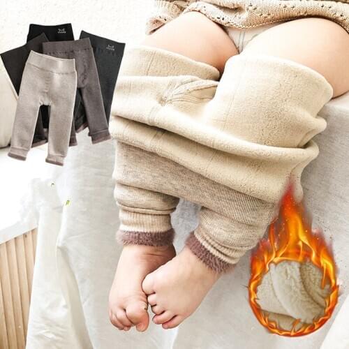 0-3Yrs Knitted Children Baby Pants Leggings Cotton for Girls Cute Winter Clothes Plus Velvet Thick Lamb Cashmere