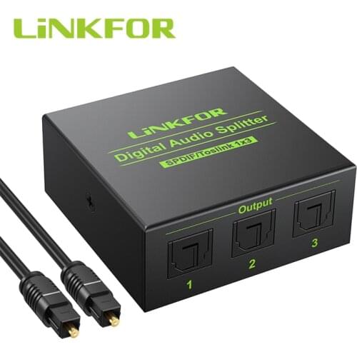 LiNKFOR 1 In 3 Out 3 way Aluminum Alloy Spdif Toslink Optical Digital Audio Splitter Cable 1x3 Optical Splitter Support DTS AC3