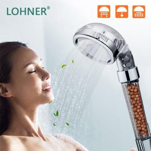Lohner 3 Modes Bath Shower Adjustable Jetting Shower Head High Pressure Saving water Bathroom Anion Filter Shower SPA Nozzle