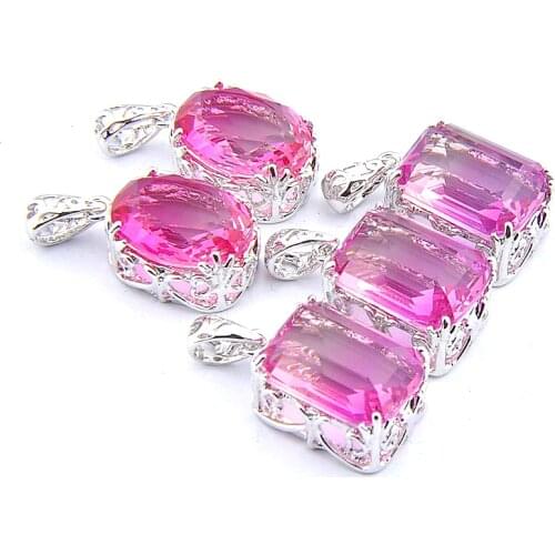 MIX 5 PCS Xmas Gifts Big Offer Oval Square Bi Colored Pink Tourmaline Gemstone Necklaces Pendants