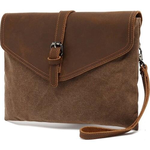 Mens Clutch Bag Vintage Canvas Envelope Bag Casual Designer Solid Crossbody Bag Zipper Ipad Simple Version Small Male Handbag