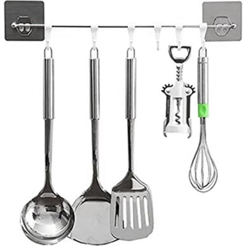 Wall Bar Kitchen Storage Rack for Utensils Spatula Casserole with Wall Hook Waterproof Non-Trace Easy Installation without Drill