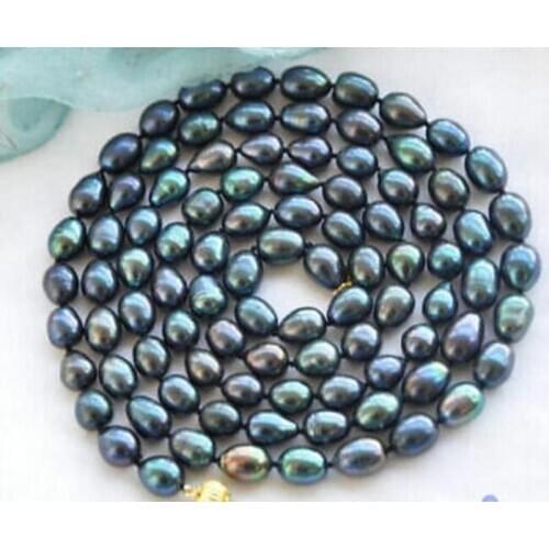 11- 12 mm genuine natural tahitian black green Pearl Necklace 48 inch