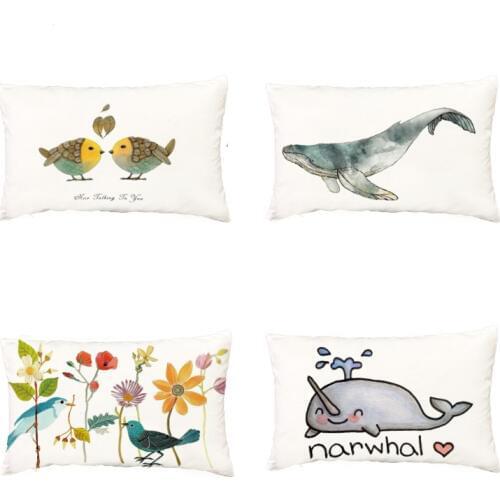 Popular Narwhal White Cushion Cover Cartoon Fox Owl Hedgehog Garden Decorative Throw Pillow Case Polyester Peach Skin Pillowcase