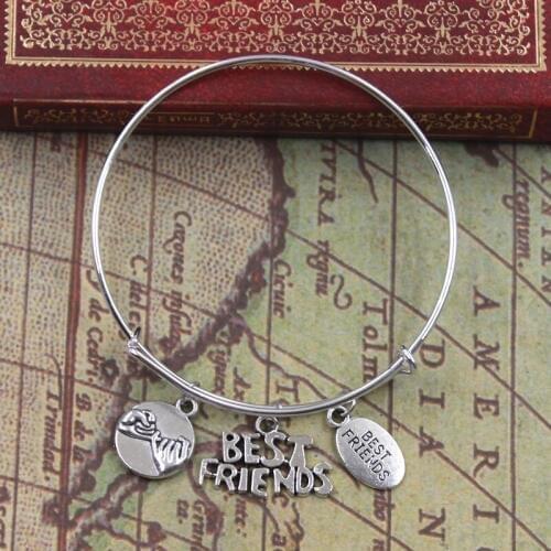 New Silver Color Metal Women Bracelet Vintage Best Friends Forever Charms Accessory Men Bangles Jewelry Gifts