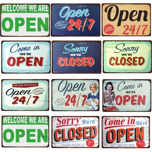 Open Closed Metal Tin Sign Bar Cafe Diner Garage Pub Home Wall Decoration Retro Coffee Metal Art Poster 30*20cm