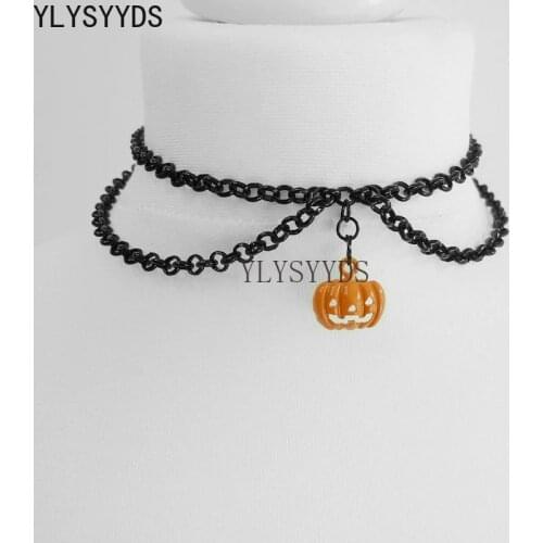 Halloween Gothic Black Chain Pumpkin Choker Made with Pendant Charm Necklace Goth Jewelry Gorgeous Women Gift Fashion Statement