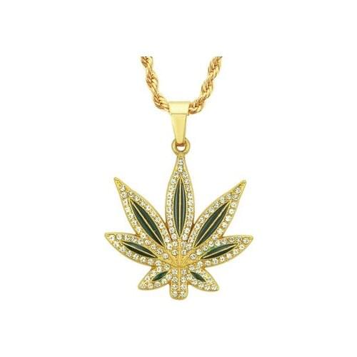 Punk Hip Hop Jewelry Necklace Oil Painting Crystal Maple Leaf Pendant Necklace Mens Accessories