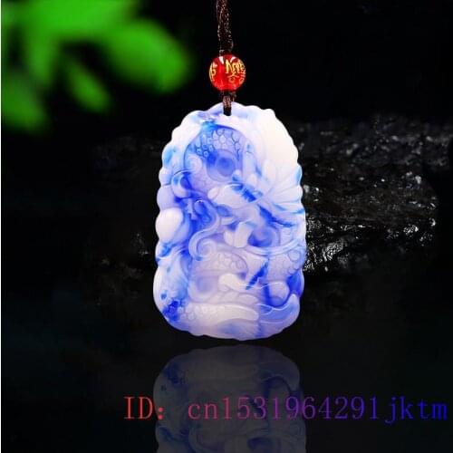 Jade Dragon Pendant Chinese Jewelry Amulet Fashion Carved Necklace Charm White Jadeite Gemstone Natural Blue Gifts