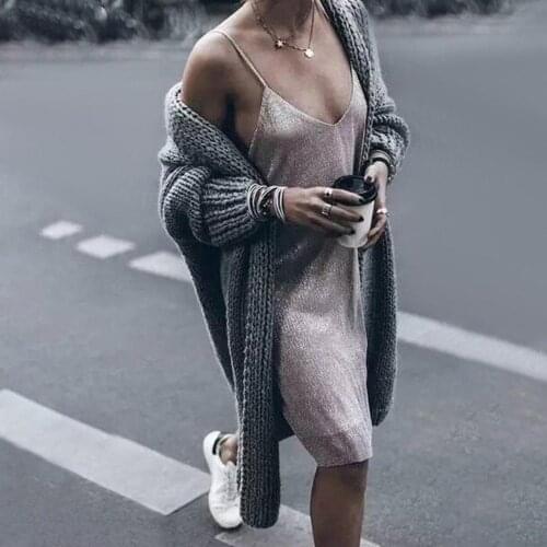 Casual Long Knitted Cardigan Women Tops Mujer Vintage Loose Gray Sweater Coat Solid Oversized Jumper Korean Fashion Clothes