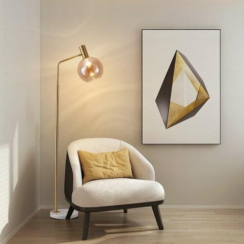 Postmodern living room bedroom glass ball Nordic light luxury vertical reading lamp bedside copper floor lamp