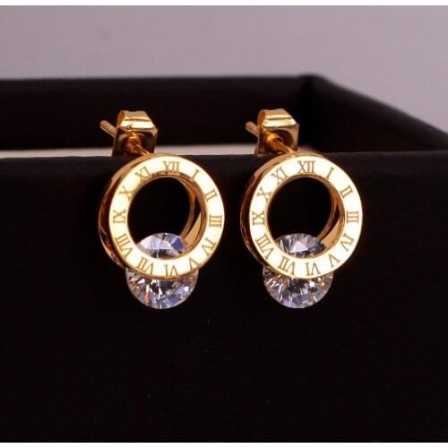 Alphabet Flower Stud Earrings Retro Roman Number Circle Stud Earrings Luxury Brincos Orecchini Womens Zircon Jewelry