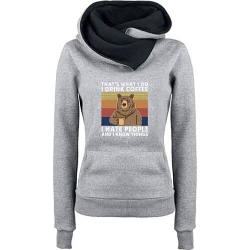 Hoodies Sweatshirts Woman Fashion Solid Color Mouth Bear Panda Print Turn-Down Collar Hoodie Autumn Winter Casual Female Tops