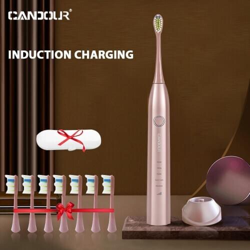 CANDOUR Sonic Electric Toothbrush USB Rechargeable 5 Modes Smart Ultrasonic Toothbrushes Travel Case Brush 8 Teeth Heads
