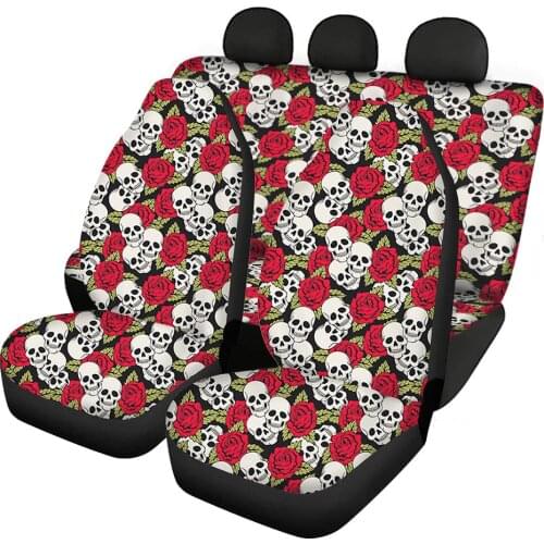 INSTANTARTS Sugar Skull Pattern Universal Car Accessories Vehicle Seat Covers Anti-Slip Front/Back Car Interior Seat Covers Soft