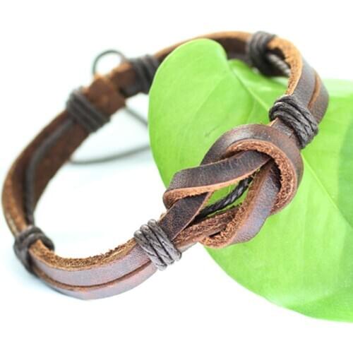 Handmade Brown 6 pcs/lot Vintage Multilayer Charm Leather Bracelets Men Bracelets Women Wholesale Jewelry Gift DX69