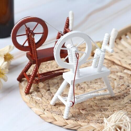 High Quality1Pc New 1/12 Dollhouse Miniature Wooden Spinning Wheel Doll House Furniture Model