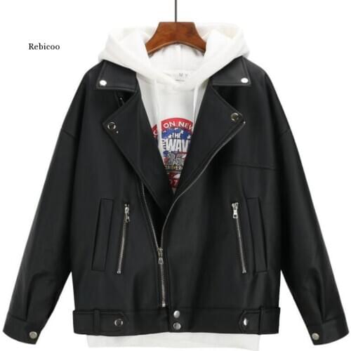 New Women Autumn Winter Leather Jacket Oversized Boyfriend Korean Style Female Faux Coat Outwear Black