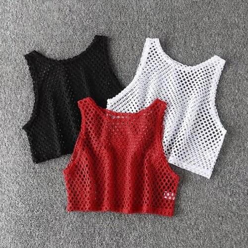 Women Sleeveless Mesh Crop Tops Fashion Women Sexy Transparent Tank And Vests Female Loose Casual Short Tank Tops