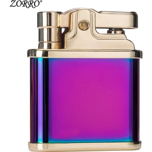 Zorro Brass Pure Copper Classic Kerosene Lighter Push Type Ignition Personality Retro Creative Windproof Short Mens Outer Tool