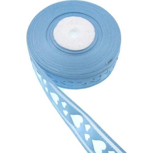 1Roll 20Yards 1" Blue Printed Hole Heart Ribbon Satin Ribbons For Craft Wedding Packaging Scrapbooking 25mm