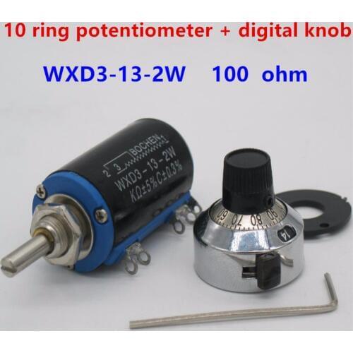 1pcs WXD3-13-2W Shaft Dia 100 ohm Rotary side Multiturn Potentiometer 10 turn potentiometer 10 ring + 1PCS Digital knob