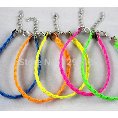100pcs/lot Mixed Color Adjustable Flat Bright Braided PU Leather Rope Bracelet Cord DIY Jewelry Making 18cm (K00608)