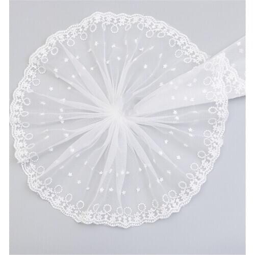 2 Yards 23CM White Lace Trims Embroidered Rose Vintage Flower Mesh Trimmings Sew Patch For Wedding Appliques Bride Dress DIY