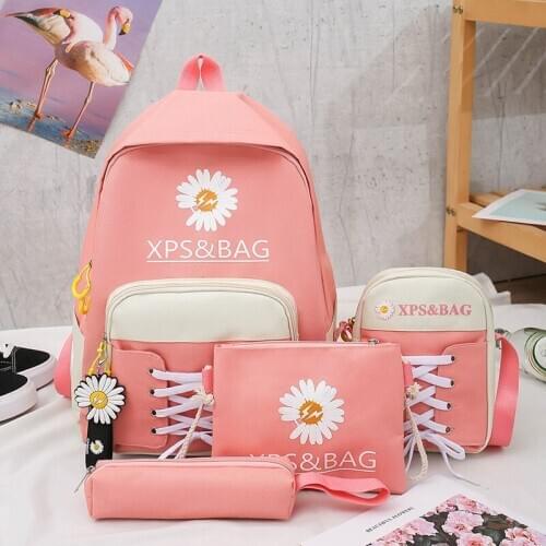 4Pcs/set Flower Printing Canvas School Bag For Teenagers Girls Student High Quality Women School Backpacks Female Book Bags