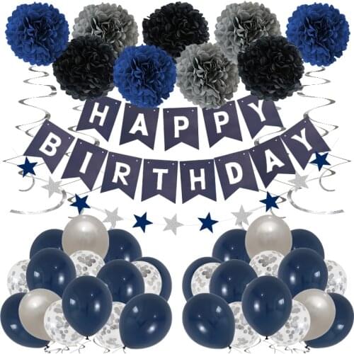 43pcs/set Happy Birthday Paper Flower Banner Balloon Gold Silver Confetti Latex Air Globos For Happy Birthday Party Decorations