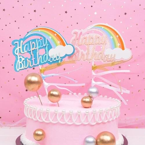5pcs DIY Happy Birthday Cartoon Rainbow Cake Decor Ice-cream Cupcake Toppers Picks Kids Birthday Party Decor Baby Shower Supply