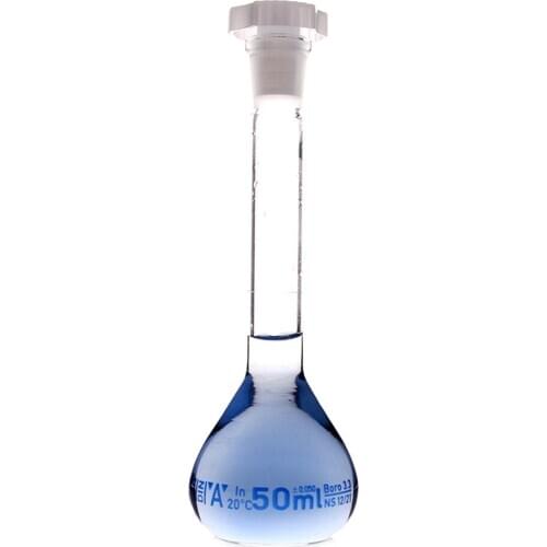 50ml Transparent Lab Borosilicate Glass Volumetric Flask with plastic Stopper Office Lab Chemistry Clear Glassware Supply