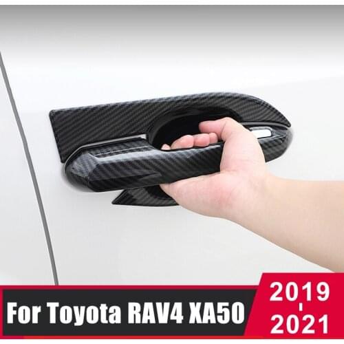 ABS Carbon Fiber Car Door Handle Bowl Protective Cover Trim Sticker For Toyota RAV4 2019 2020 2021 RAV 4 XA50 Accessories