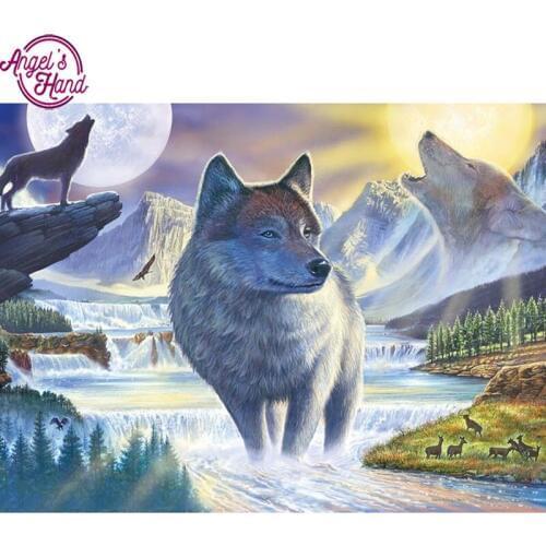 Full square diamond 5D DIY diamond embroidery wolf in the lake diamond painting Cross Stitch Rhinestone mosaic decoration