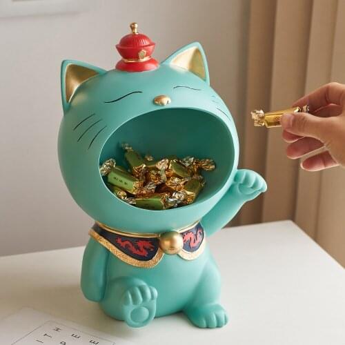 Animal Figurines Resin Lucky Cat Sculpture Storage Box Modern Home Decor Accessories Living Room Bedroom Office Desk Decor Gift