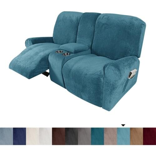 2 Seater Elastic Velvet Plush Recliner Cover With Cup Holder Lounger Sofa Covers All-inclusive Couch Slipcover for Living Room