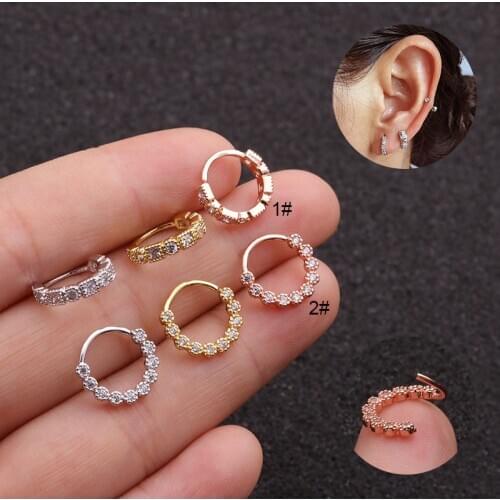 Chissen 1PC Ear Piercing Round Ear Bone Ring CZ Cartilage Earring Nose Ring Hoop Septum Ring Belly Button Ring Body Accessories