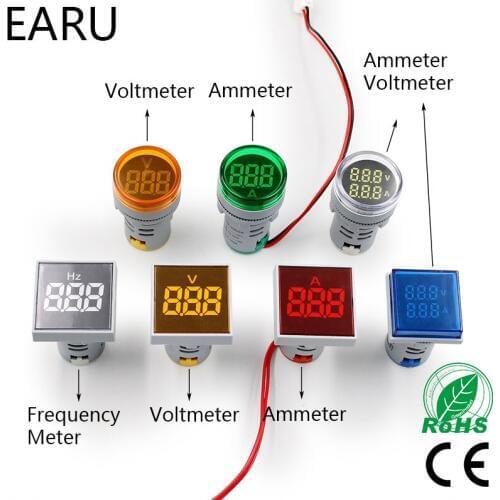 Digital 22mm AC 12-500V Volt 0-100A 20-75HZ Voltmeter Ammeter Amp Current Hertz HZ Voltage Meter LED Indicator Lamp Pilot Light