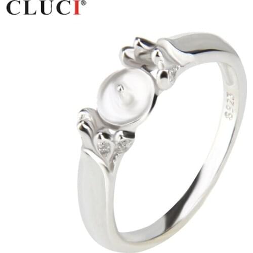 CLUCI Silver 925 Round Classic Pearl Ring Mounting Jewelry for Women Wedding 925 Sterling Silver Zircon Rings Jewelry SR1041SB