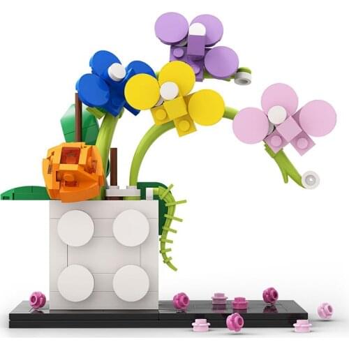 Colorful Phalaenopsis Vase Flowers Bouquets Plants Building Blocks Potted Blossom Ornaments Decoration Model Brick Kid Toys