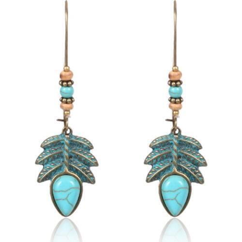 HC New Arrival Long Leaf Pendant Vintage Earrings Women Party Gift Bohemian Earrings Antique Jewelry Ethnic Earrings Wholesale F