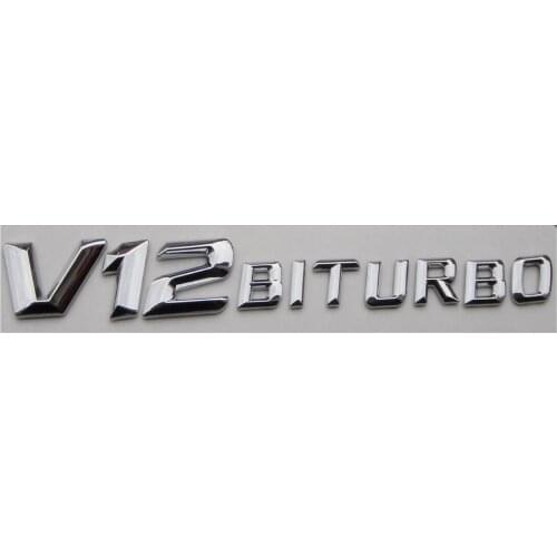 Chrome " V12 BITURBO " 3D ABS Plastic Car Trunk Rear Letters Badge Emblem Decal Sticker for Mercedes Benz