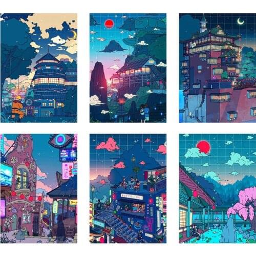 Anime Cartoon View Street Poster Kakashi Naruto One Piece Pikachu Canvas Painting Mural Living Room Bedroom Home Cuadros Decor