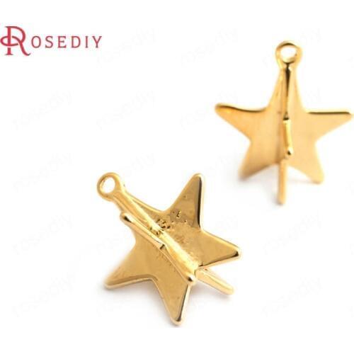 34848)10PCS 12x10MM 24K Gold Color Brass 3D Star Charms Pendants High Quality Diy Accessories Jewelry Findings