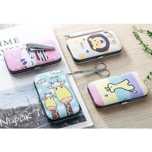 Hot 100sets Manicure Set lovely Cartoon Nail Clipper Baby Nail set Scissors 7 PCS Carbon steel Nail Cuticle Scissor