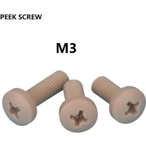 M3 anti-corrosion PEEK screw corrosion resistance PEEK bolt Cross round head screw cup head serew polyether-ether-ketone