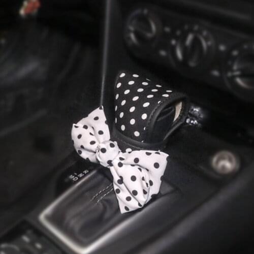Cute Polka Dot Bowknot Car Gear Shifter Cover Auto Interior Decoration Handbrake Mirror Case Universal Car Accessories