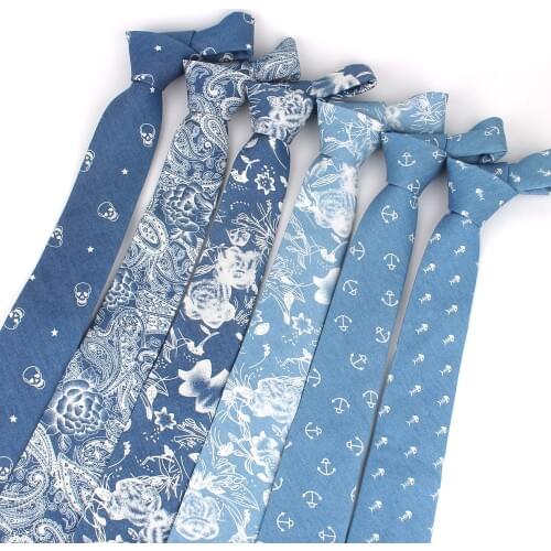 New Jeans Ties For Men Skinny Men Neck Tie For Wedding Business Casual Print Neckties Denim Suits Slim Neck Ties Gravatas